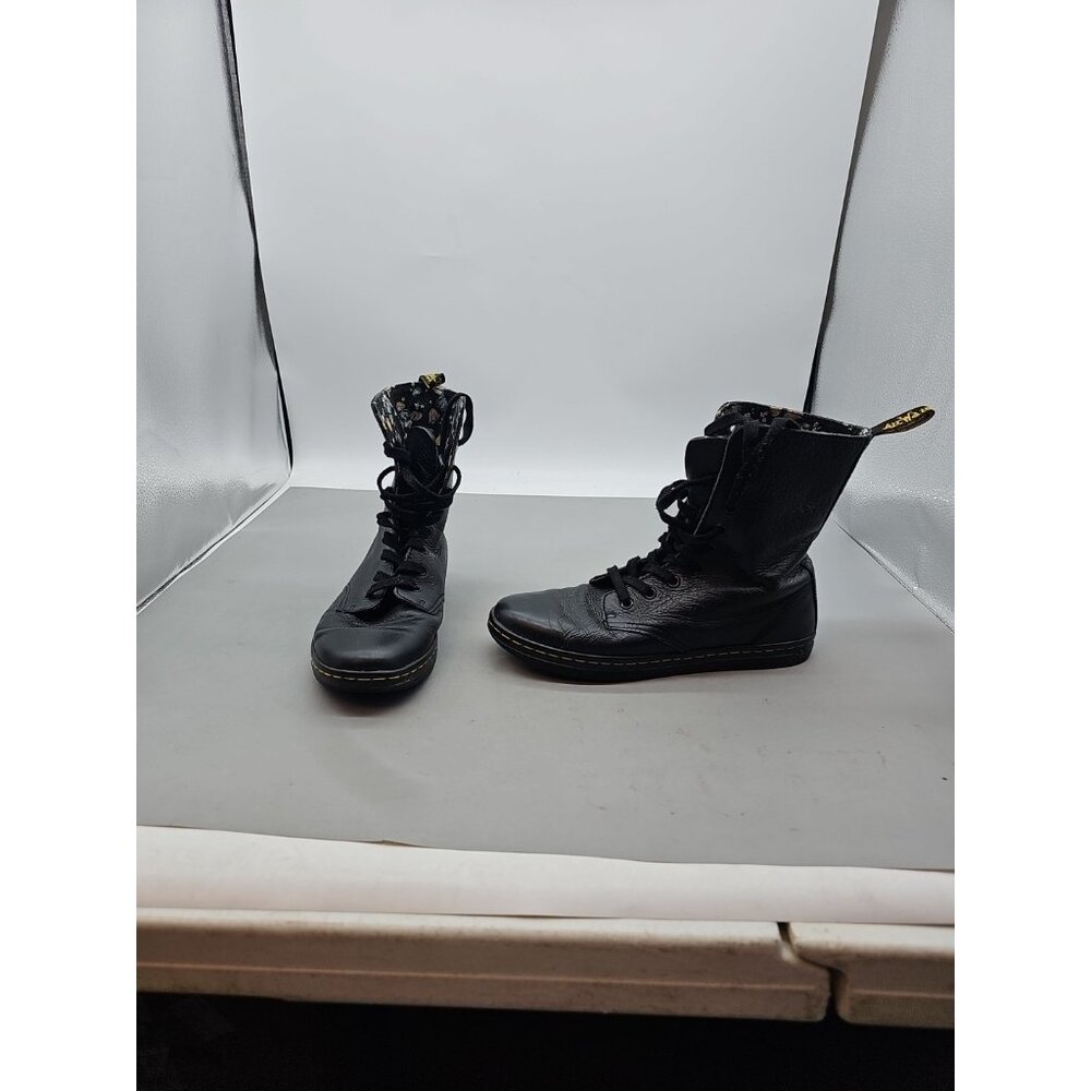 Dr Martens Stratford Womens 8 Boots Black Leather Floral Lining High Lace Up Doc